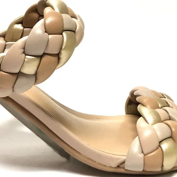 A New Day Double Strap Basil Mule Slip-on Sandal Shoes - Neutral/Gold (3.25" Heel) Select Available Size