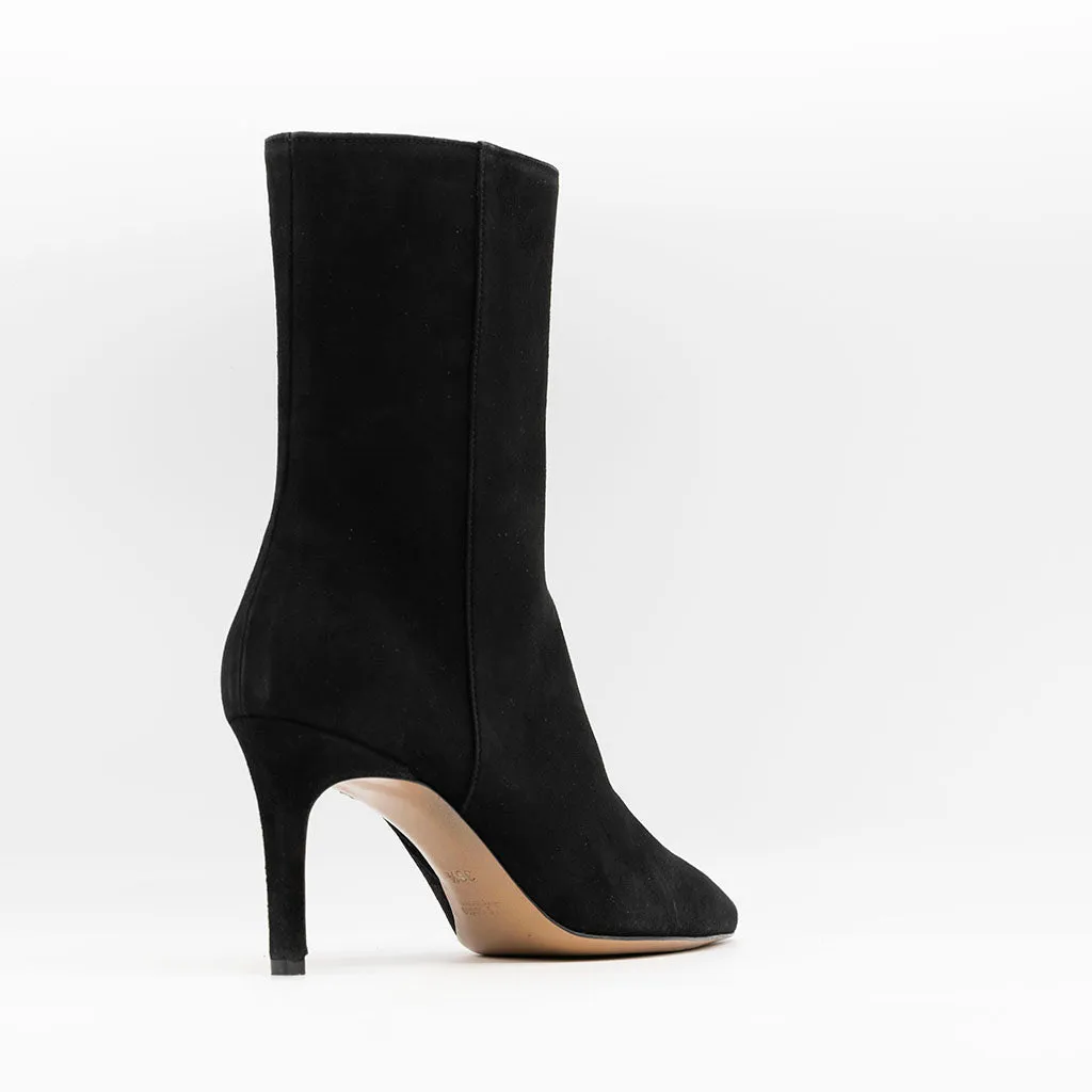 High Shaft Ankle Boots in Black Suede