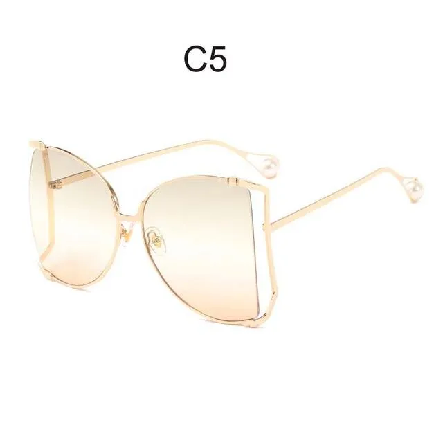 Oversized Square UV400 Women's Designer Sunglasses with Pearl