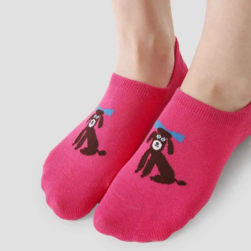 Plus Size Colorful Cat Dog No Show Socks(5 Pairs)