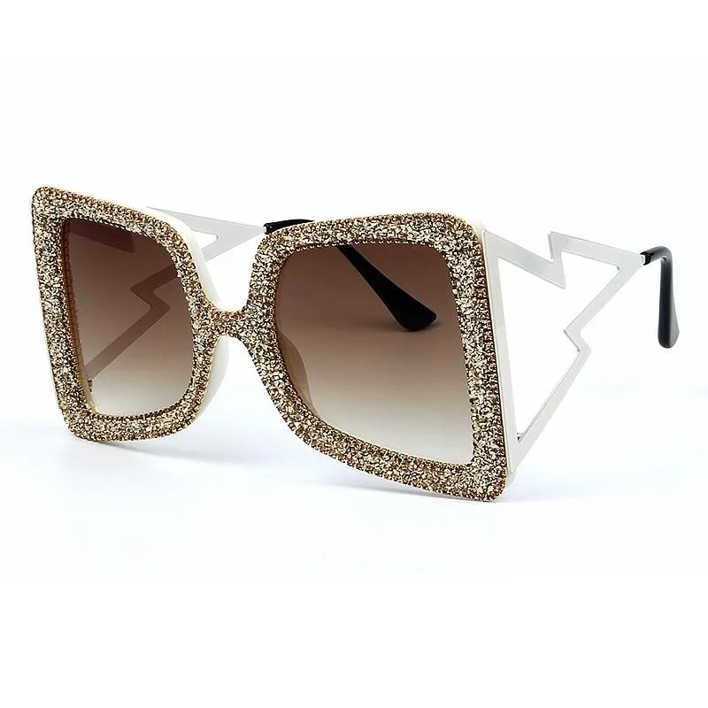 Vintage Women's Bling Stones Big Wide Temple Oversize Sunglasses