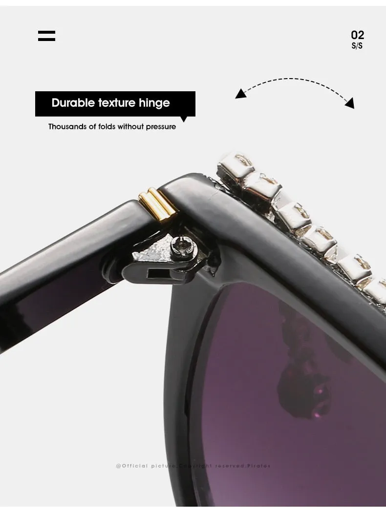 Women's Designer Fashion Tassel Oversized Rhinestone Flat Top Sunglasses