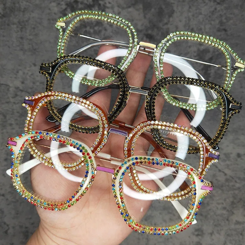 Women's Vintage Square Designer Shades Diamond Cat Eye Sunglasses